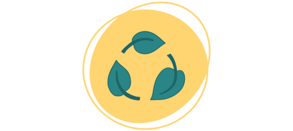 Icon mit drei Blättern auf einem gelben Kreis