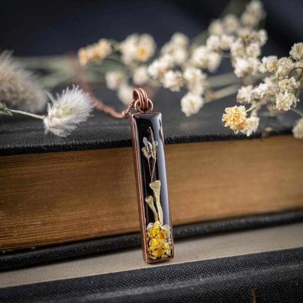 Flechtentraum - Anhänger mit Flechten und Blüten, Kupfer Antik #1
