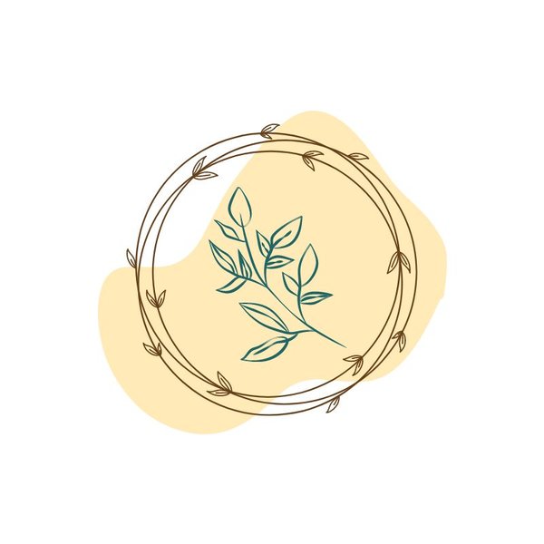 Icon mit einer Blume, einem Zweig und Bienenwaben auf einem gelben Kreis